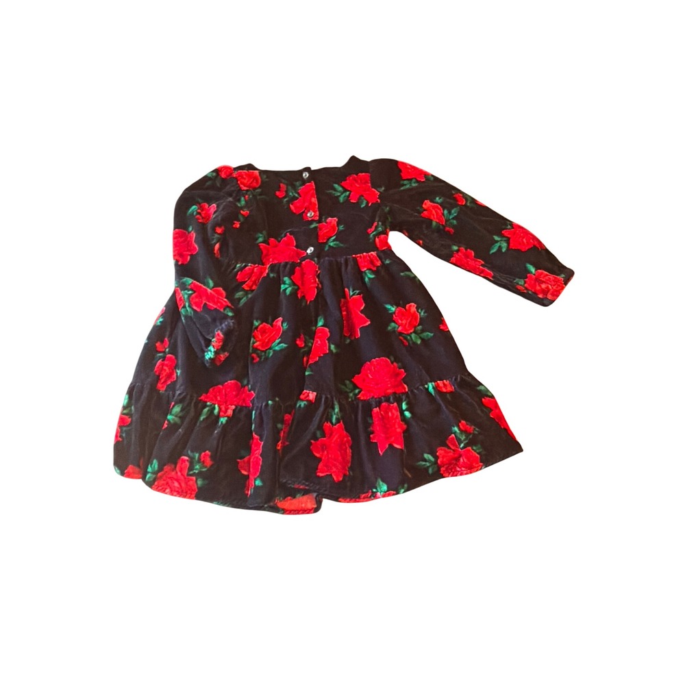 Janie and Jack Dress Navy Red Rose Velvet Tiered Floral Long Sleeve 3 - Picture 5 of 5